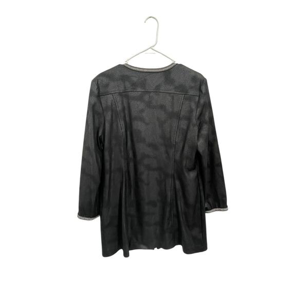 Joseph Ribkoff Jacket Leather Look Chain Bead Detail Black Silver Size 10 - Picture 6 of 13